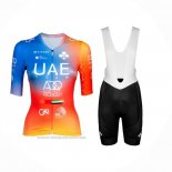 2024 Maillot Cyclisme Femme UAE Bleu Orange Manches Courtes Et Cuissard